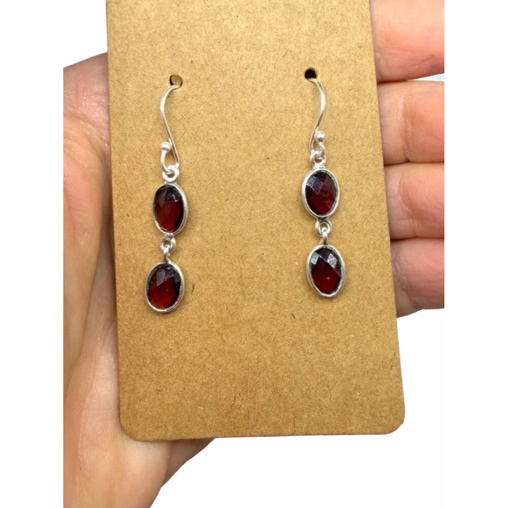 Hessonite Garnet Earrings Solid 925 Sterling Silver Checker Briolette Faceted